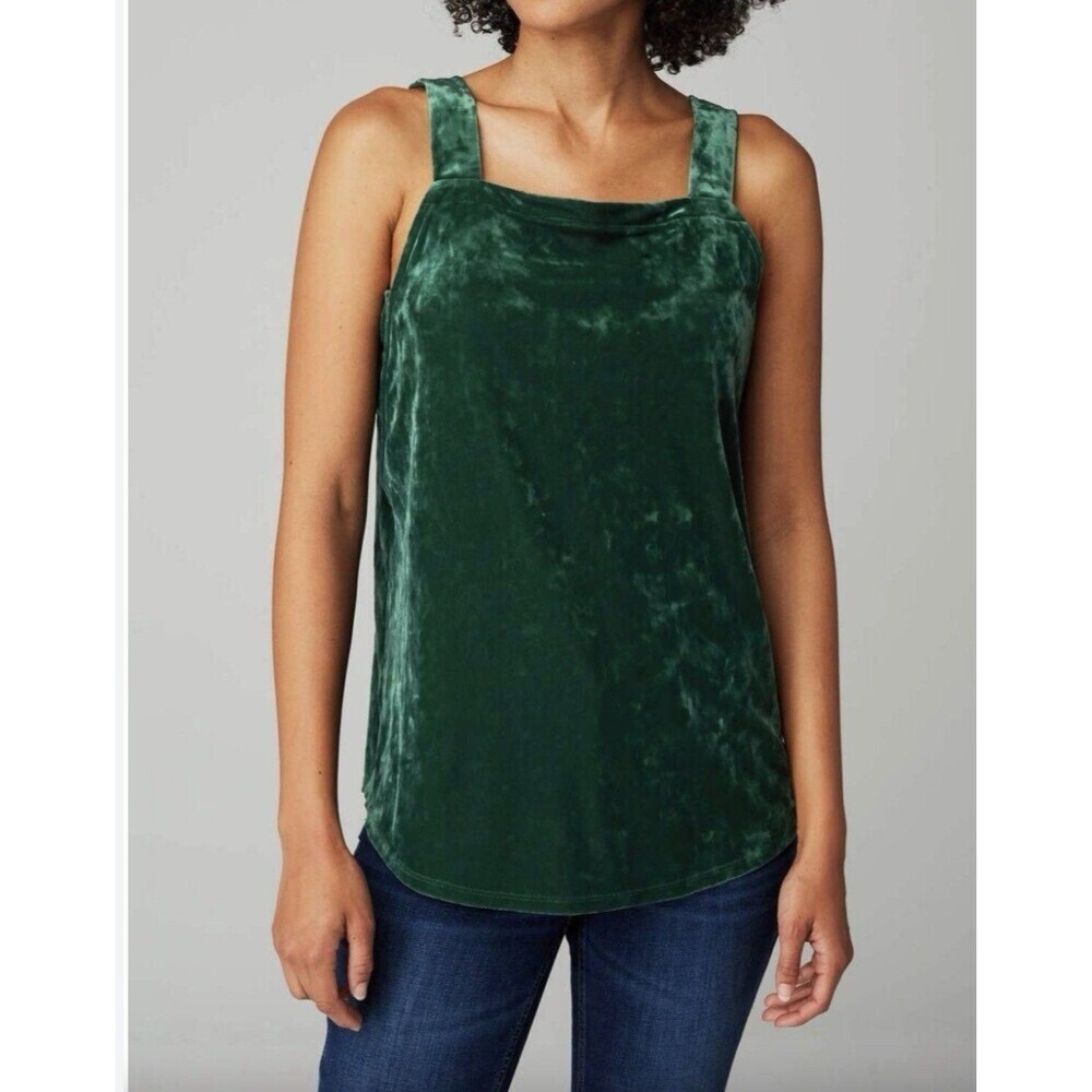 J. Jill Crushed Velvet Tank Top Womens Small Boxwood Green Square Neck Boxy NEW - Picture 2 of 10